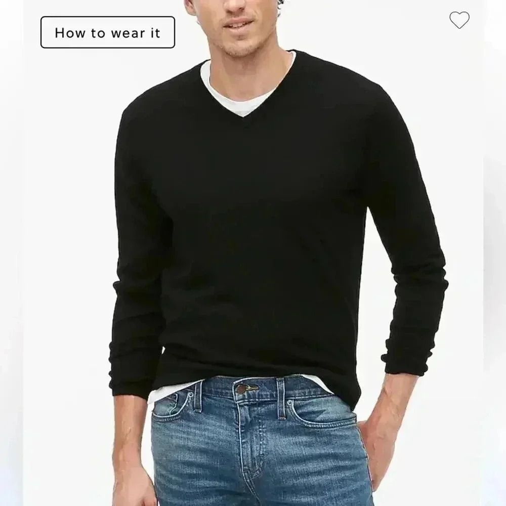 J.Crew Factory Machine washable merino wool blend V-neck sweater Black L NWT